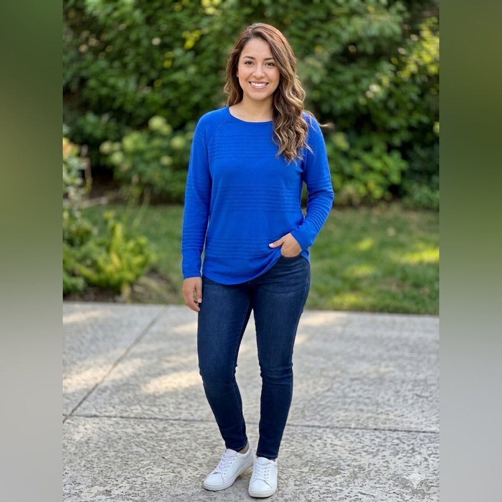 Karen Scott Vibrant Blue Knit Long Sleeve Top